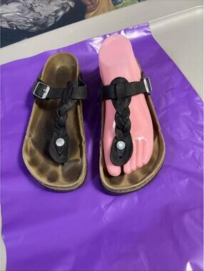 Birkenstock Gizeh Braided Black Leather Sandals Sz 38